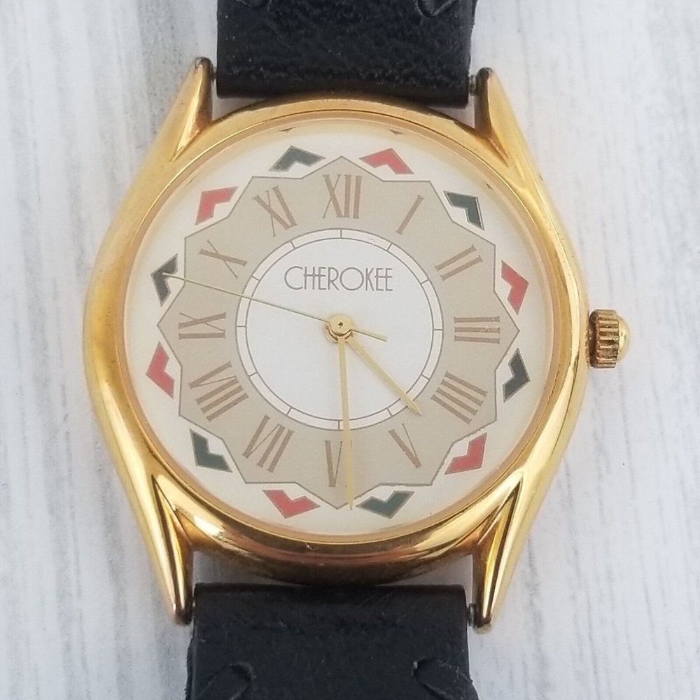 Cherokee Vintage Ladies Wrist Watch Braided Southwestern Black Leather G21